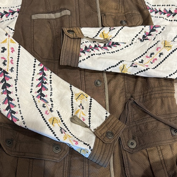 Free People cargo Jacket coat Aztec Tribal print sleeves size XS olive green - Picture 6 of 11